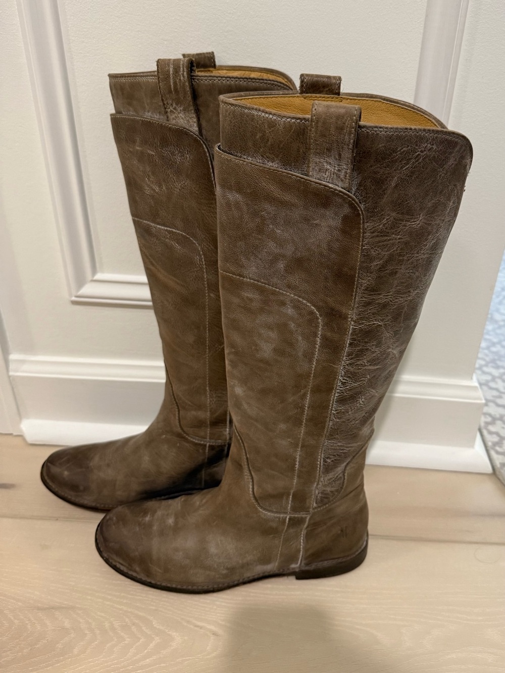 EUC Frye Tall Leather Grey Brown Riding Boots Fall, size 7